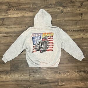 Vintage 90s Tultex American Breed Motorcycle Hoodie Large Grey USA Flag
